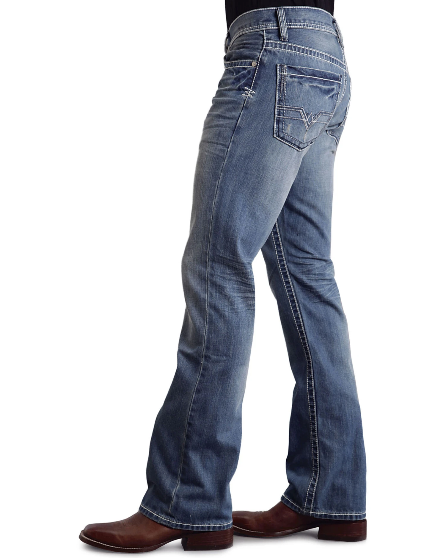 Stetson Rock Fit Frayed X Stitched Jeans - Image 3