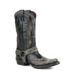 Stetson Men's Distressed Outlaw Eagle Biker Harness Boots W/Lug Sole