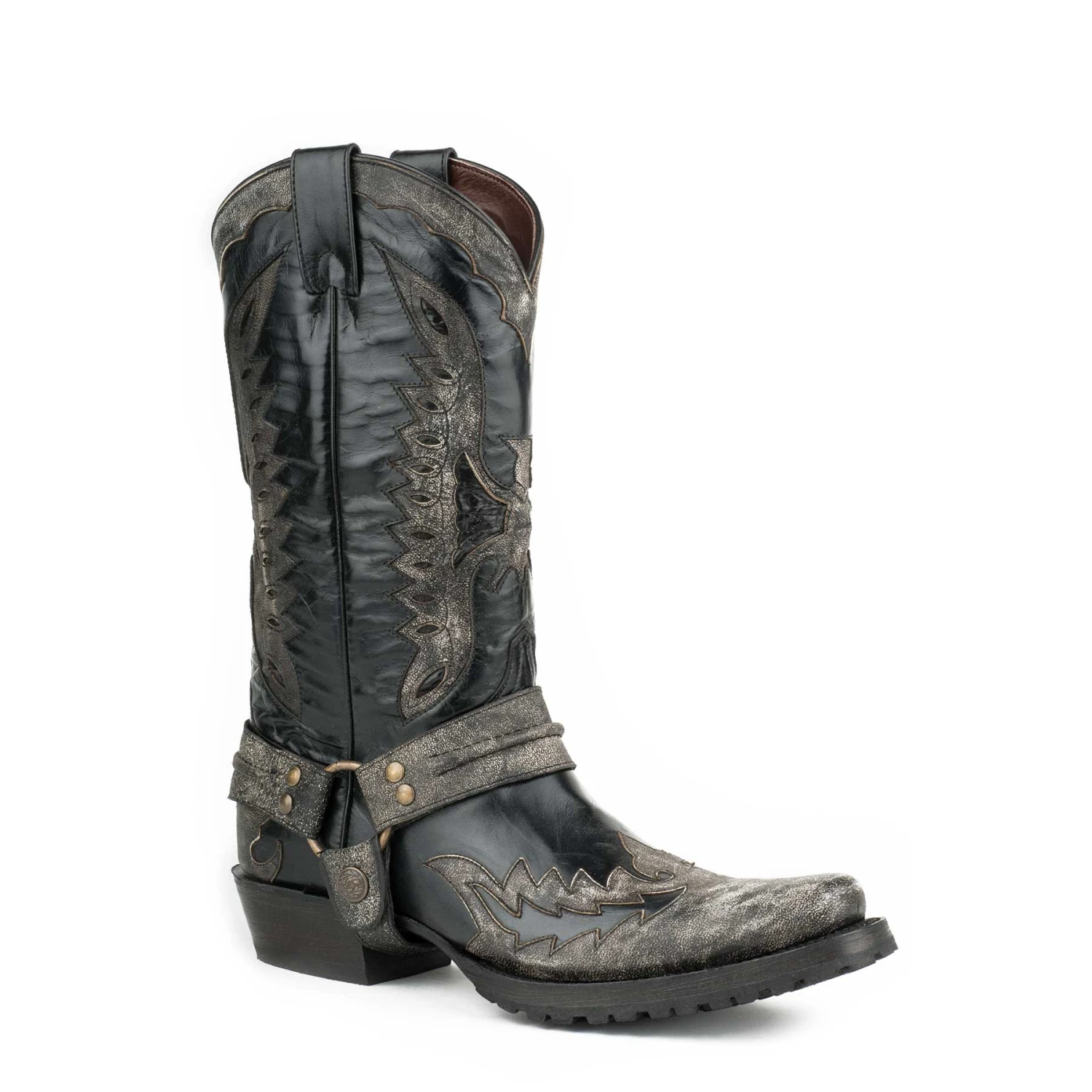 Stetson Men's Distressed Outlaw Eagle Biker Harness Boots W/Lug Sole