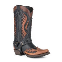 Stetson Men's Two-Tone Outlaw Eagle Biker Harness Boots W/Lug Sole