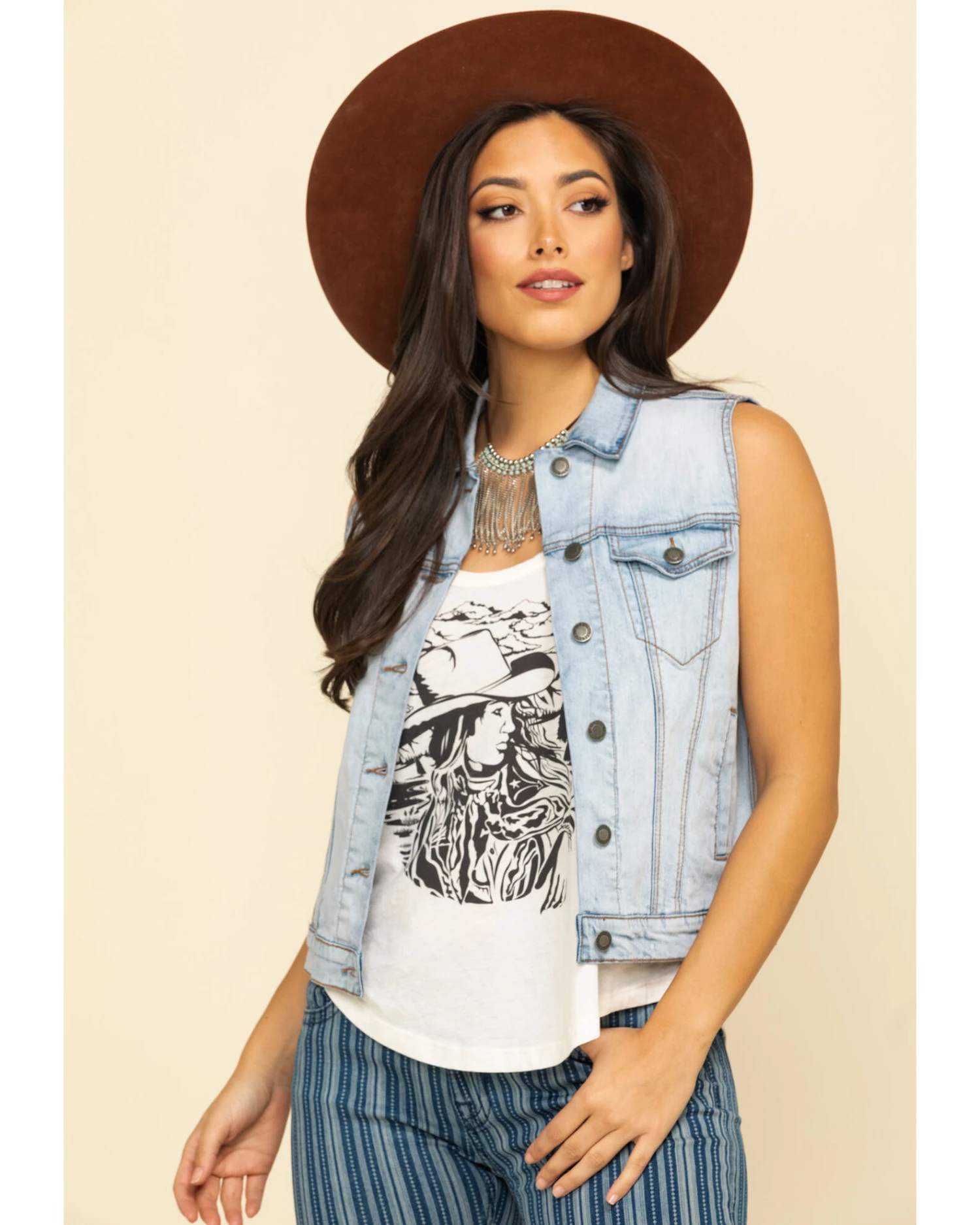Stetson Women's Light Denim Horseshoe Vest - Image 6