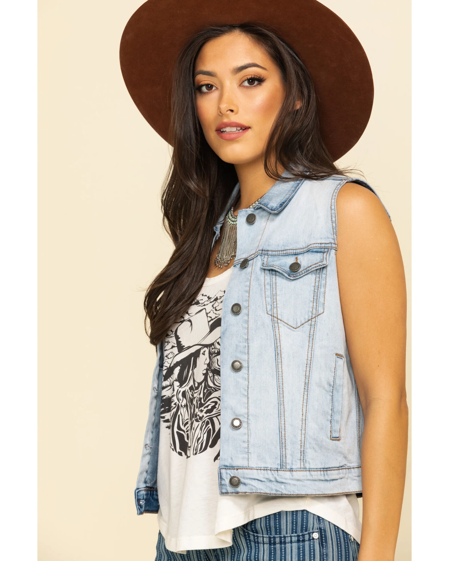 Stetson Women's Light Denim Horseshoe Vest - Image 2