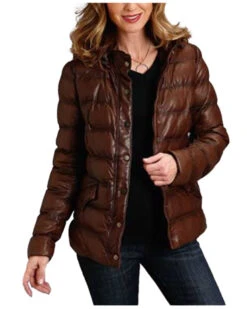 Stetson Women's Antique Snap-Front Quilted Leather Jacket