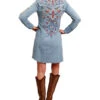 Stetson Women's Medium Wash Denim Embroidered Long Sleeve Shirt Dress