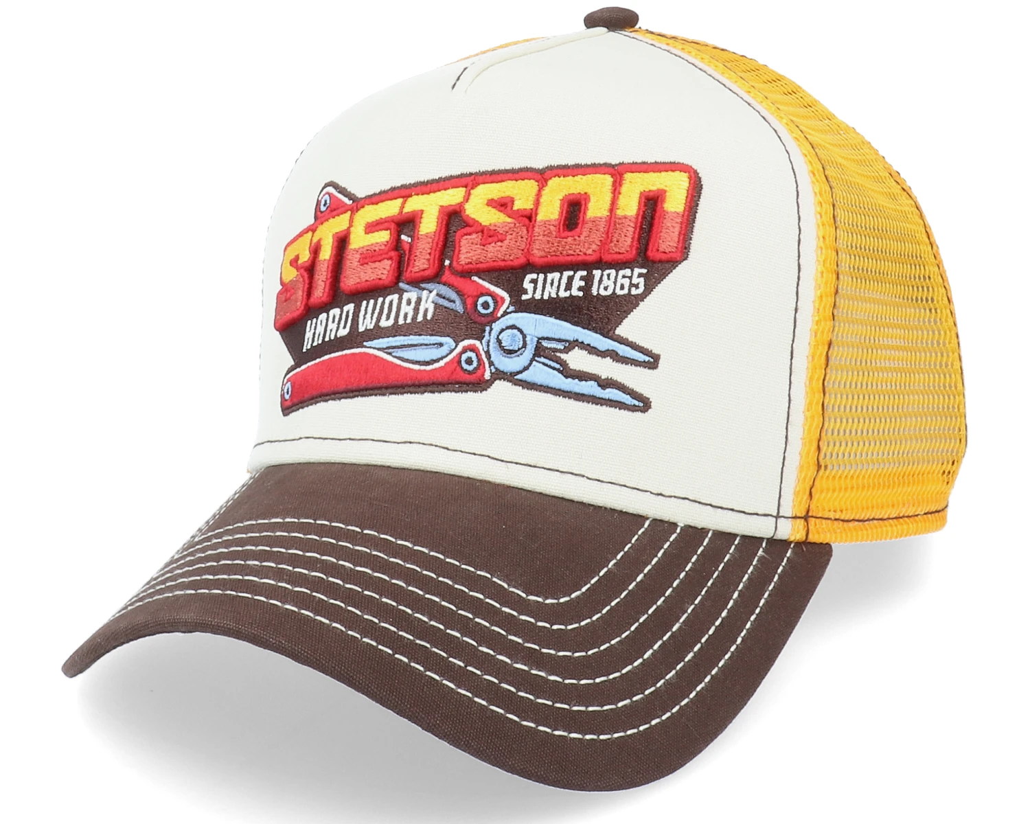 Hard Work White/Yellow/Brown Trucker - Stetson