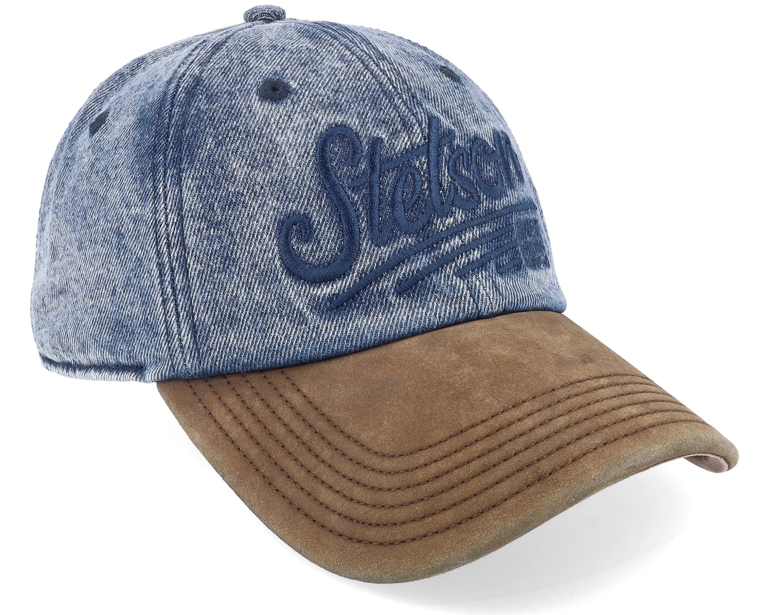 Baseball Denim Vintage Distressed Blue/Beige Dad Cap - Stetson - Image 2